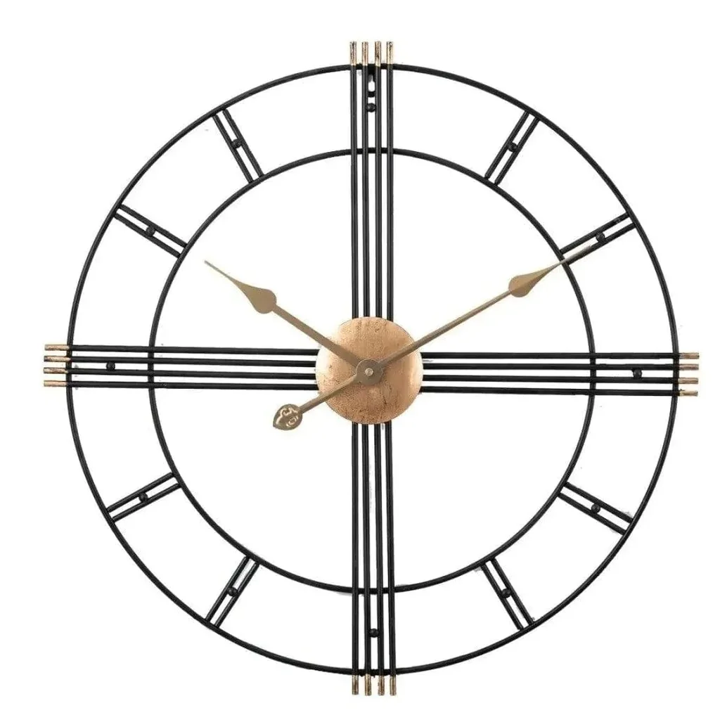 Gold & Black Coated Wall Clock Roman Numbers Crafted Metal Round Wall Clock For Sale Antique Premium Quality Wall Art Timepiece