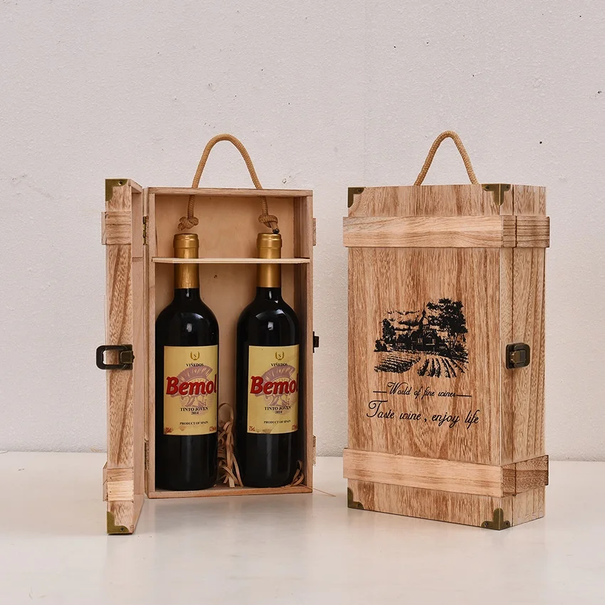 
Bulk Packing Custom Single Double 3 5 6 Bottles Wooden Red Wine Boxes 