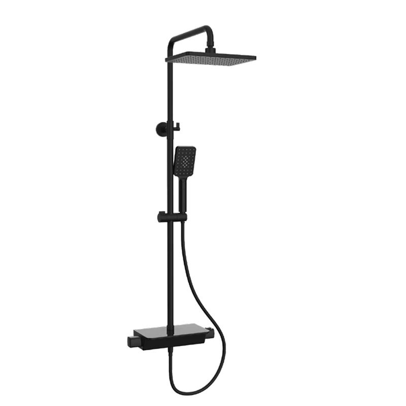 Wall mounted thermostatic square shower column set with glass platform shelf two function shower head hand shower chrome