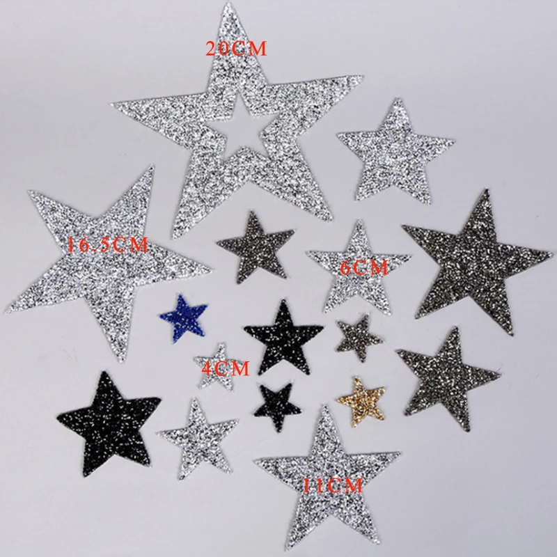 Fashion Hollow Star Patches Iron on Big Small Bling Silver Gold Star Crystal Sparkly Rhinestone Star Patches for Clothing Hat