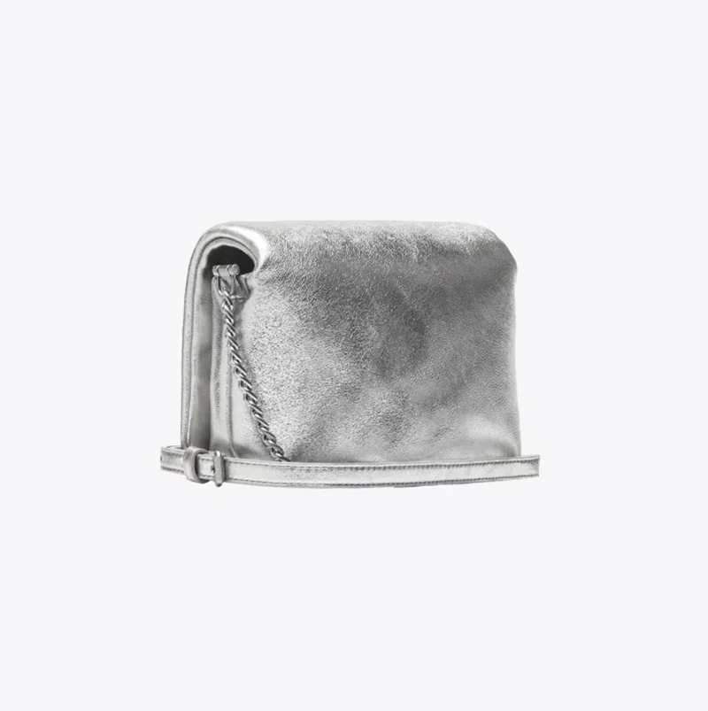ODM branded Soft Nappa Leather hand bag purse High quality Pink Metallic silver Puff Italian leather Girls Crossbody bag
