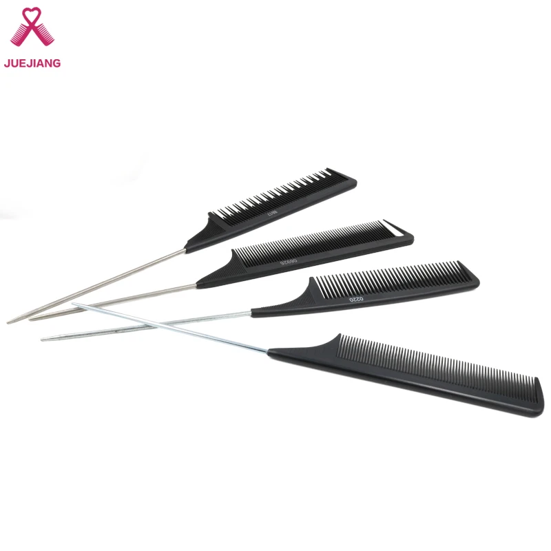 Custom Logo Plastic Barber Hairdressing Hair Cutting Parting Comb Professional Salon Carbon Comb Rat Pin Tail Comb