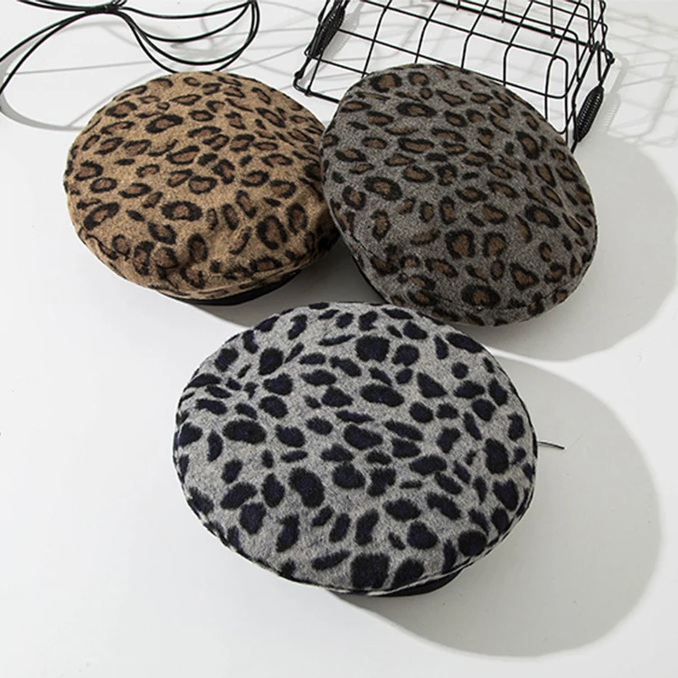 Vintage Painter Beanies Leopard Suede Cap Women Octagonal Beret Hats