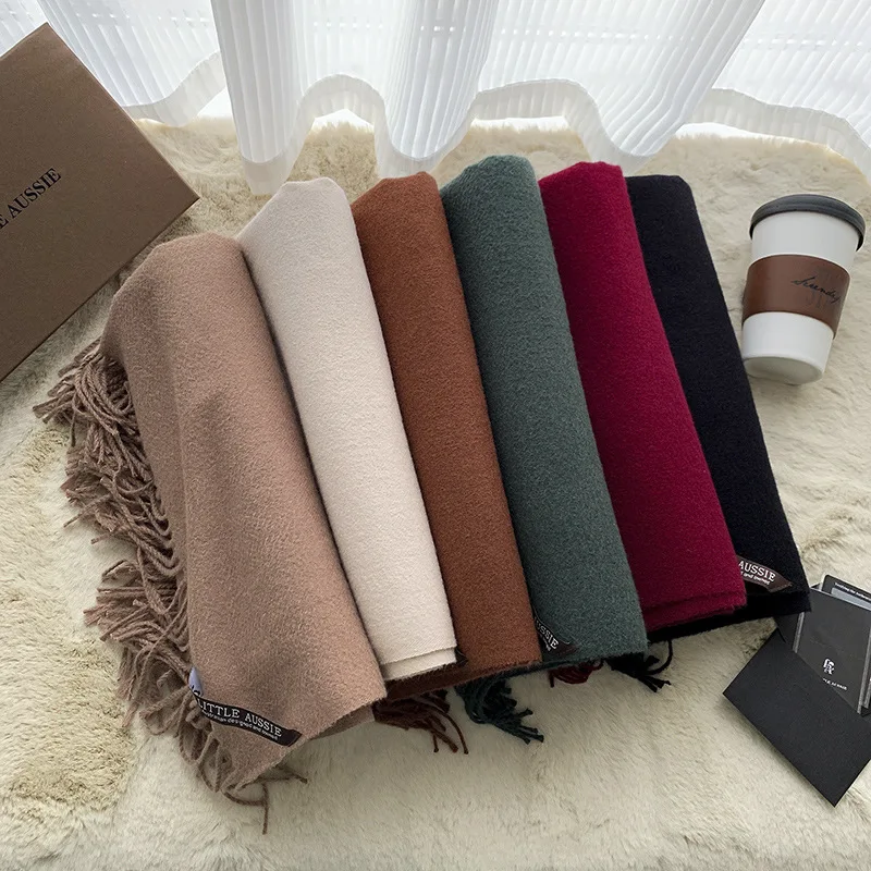 Wholesale Solid Brushed Custom Logo Cozy Warm Women Winter Cashmere Shawl Woolen Scarves Scarf for women Pashmina