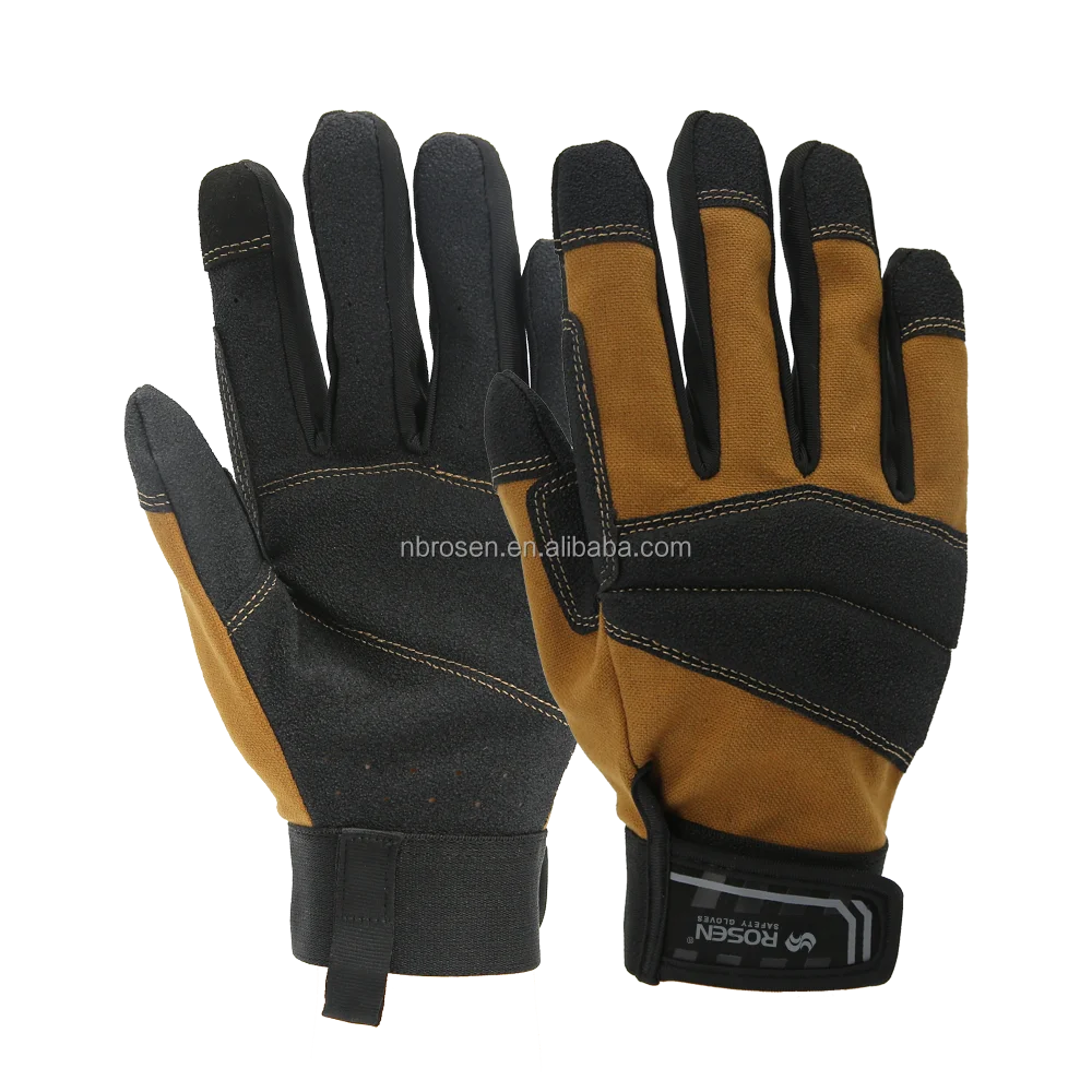 Industrial Anti-Vibration Cut Resistant Synthetic Leather Palm Canvas Mechanic Work Tactical Impact Gloves for Construction
