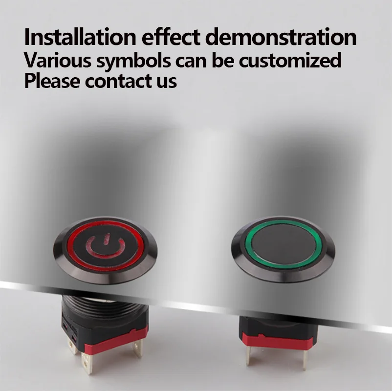 CHAOLEI 25 мм 20A Высокоточный металлический кнопочный переключатель, черный со светодиодной подсветкой 2NO