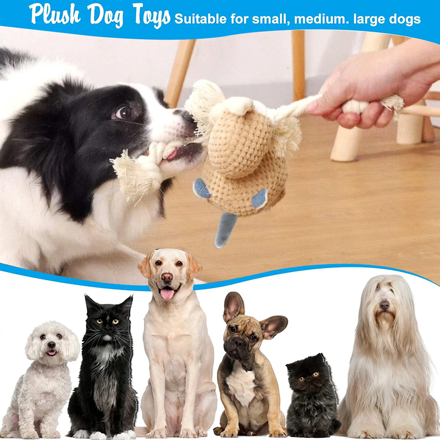 Manufacturer Wholesale Custom Dog Plush Rope Toy Pet Dog Chew Toy Squeaky Interactive Dog Toys