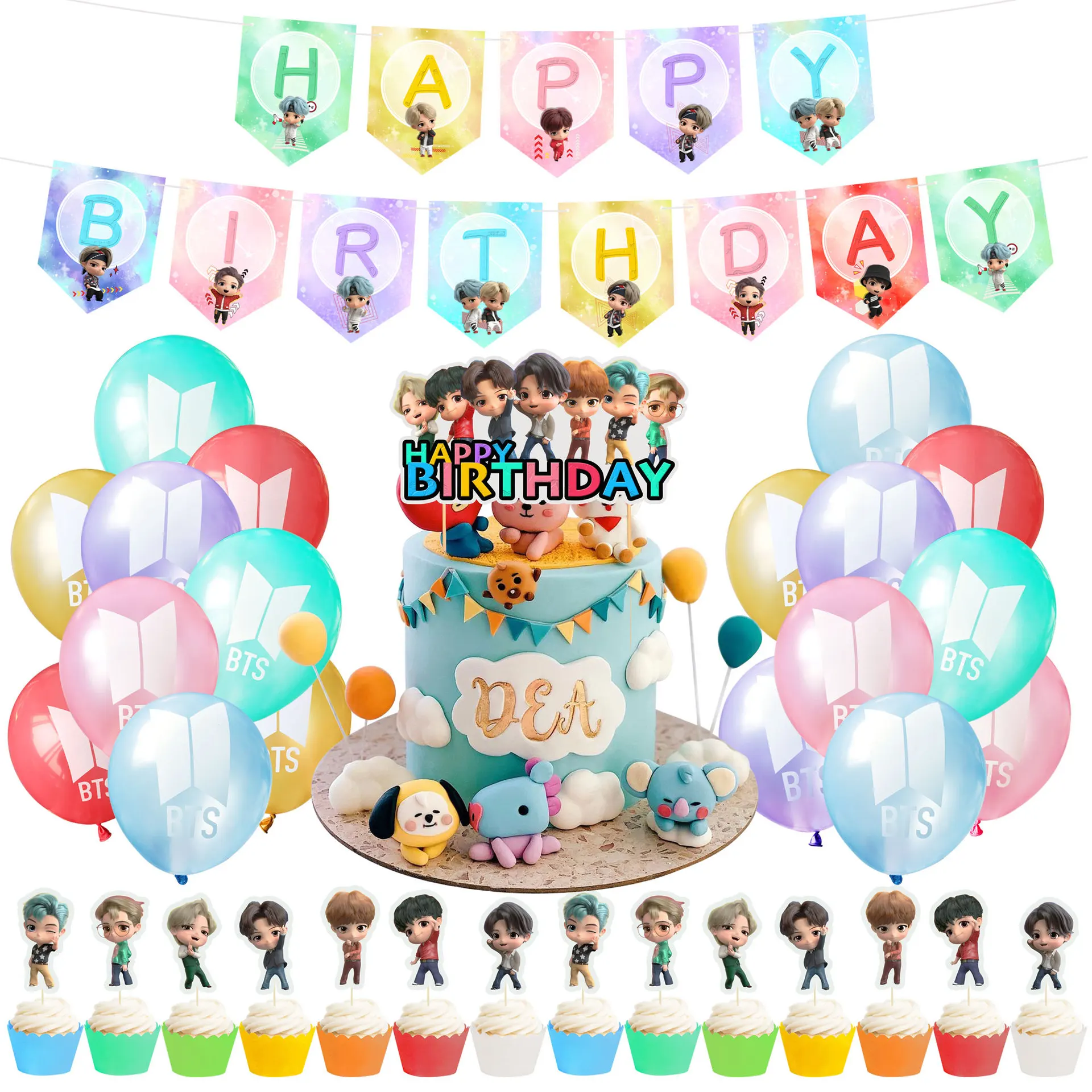 
Bulletproof Teenager Theme Birthday Party Decoration Set Star Happy Birthday Banner BTS Multicolor Latex Balloons 