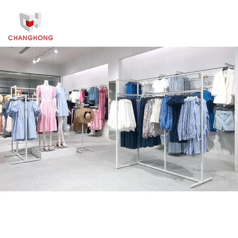Woman Clothes Store Fixtures Boutique Shop Equipment Display Chrome Display Rack Shop Fitting Garments Clothes Shop Fitting