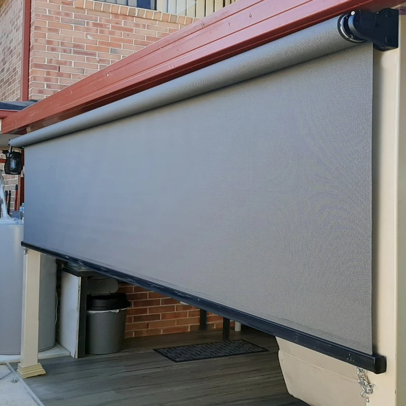 Windproof Zip Track Electric Zip Screen PVC Roller Blinds Motorized Outdoor Patio Sun Shading External Rolling Outdoor Blinds