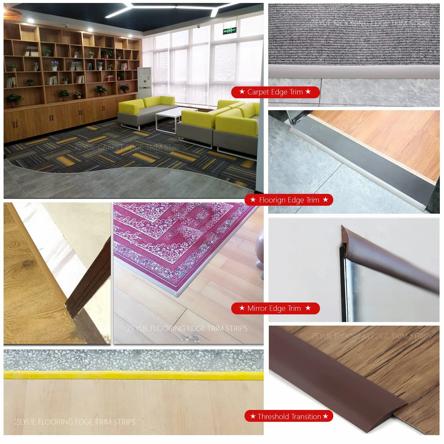Floor Transition Strip Seam Binder Self Adhesive Floor Cover Strip Gap Connecting Strip for Threshold Carpet Thin Floor and Wall