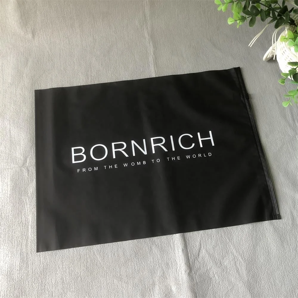 Custom own logo high quality waterproof eva black frosted zipper bag for clothing