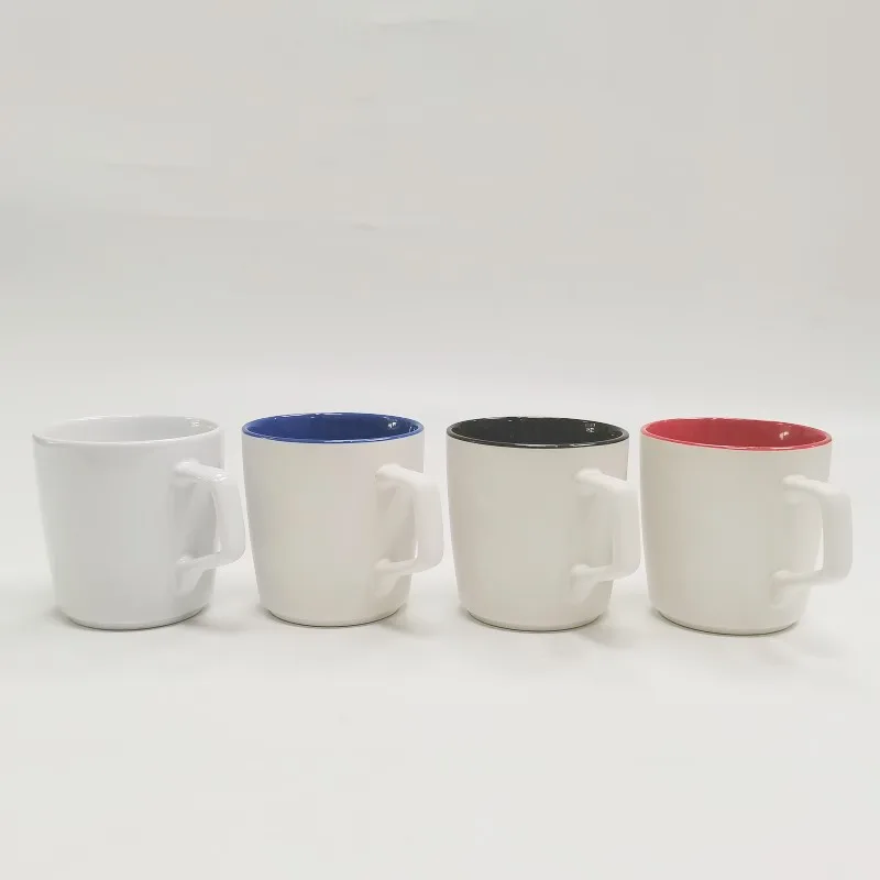 Matte ground colored glaze coated mugs Classic styles available in stock at affordable prices