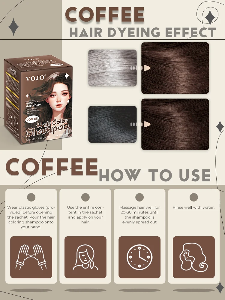 VOJO oem Best Coloring Coffees Semi-Permanent Hair Dye Manufacturer Hair Dye Shampoo tinte para el cabello