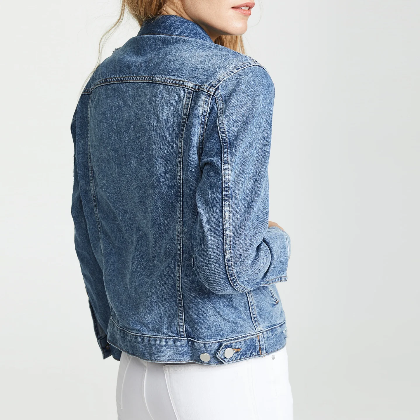 Custom factory plain jean jackets women basic denim jacket classic blue crop denim jacket