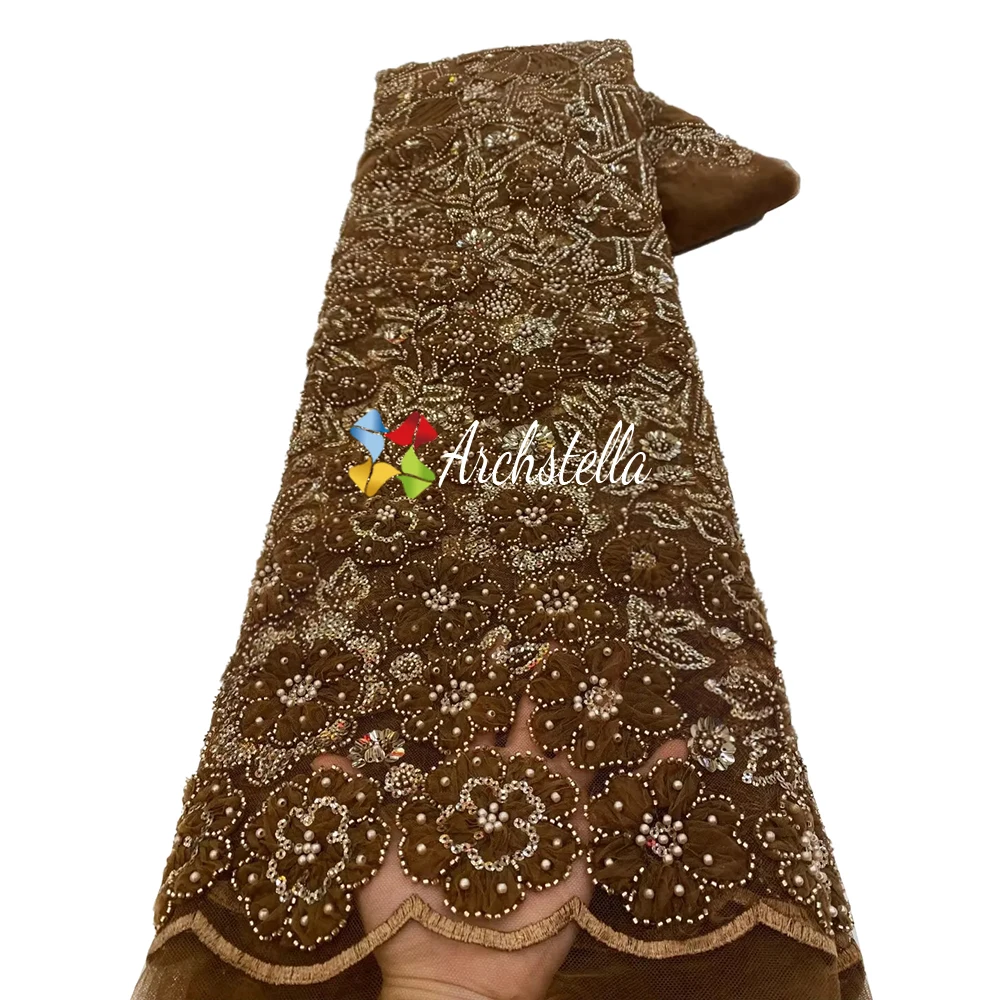 TikTok Hot-Selling 2024 polyester embroidery sequins luxury Beaded lace Fabric for African Wedding Party