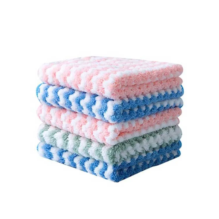 Cationic Wipe Coral Fleece Absorbent Striped Hand Towel Oil-free Dishwashing Towel Kitchen Cleaning Wipe Scrubbing cloth