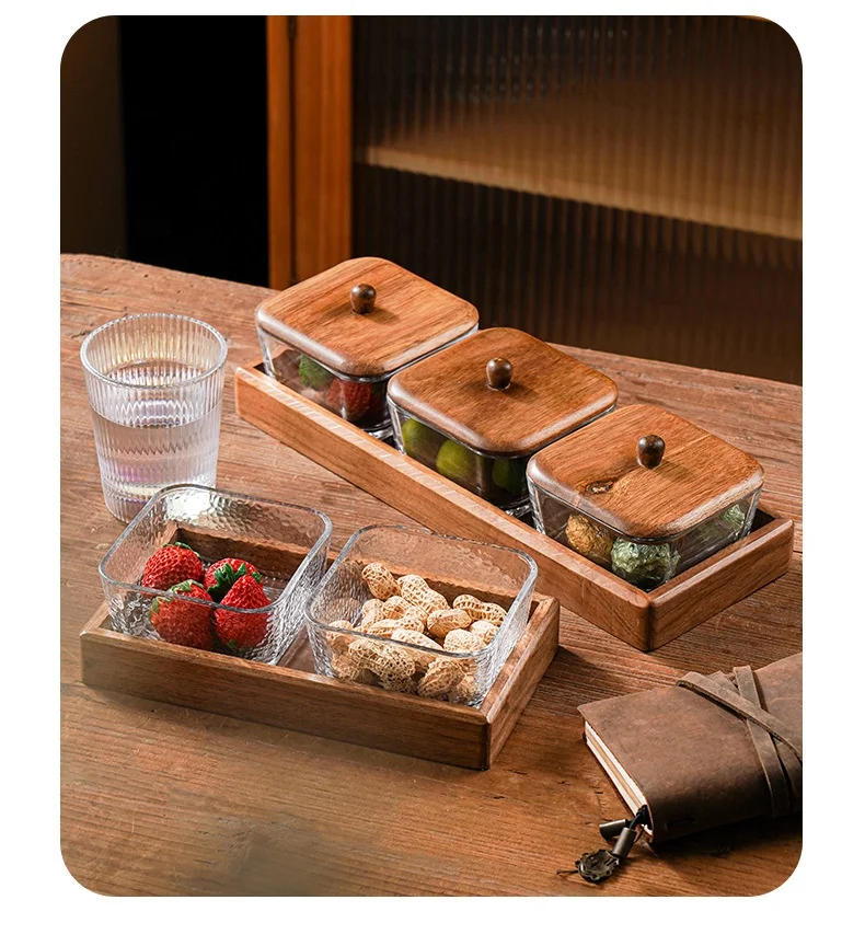Walnut wood fruit plate home use compartmentalized creative dried snake plate candy glass bowl fruit plate