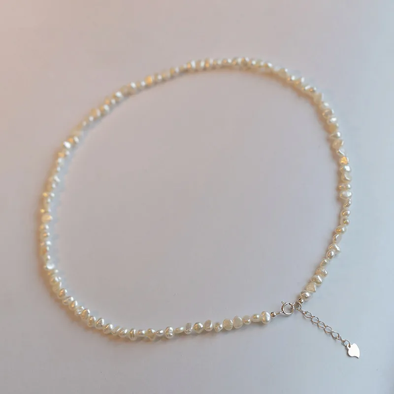 4-5mm small baby tiny size fresh water natural freshwater cultured real flat irregular baroque pearl choker necklace 16'