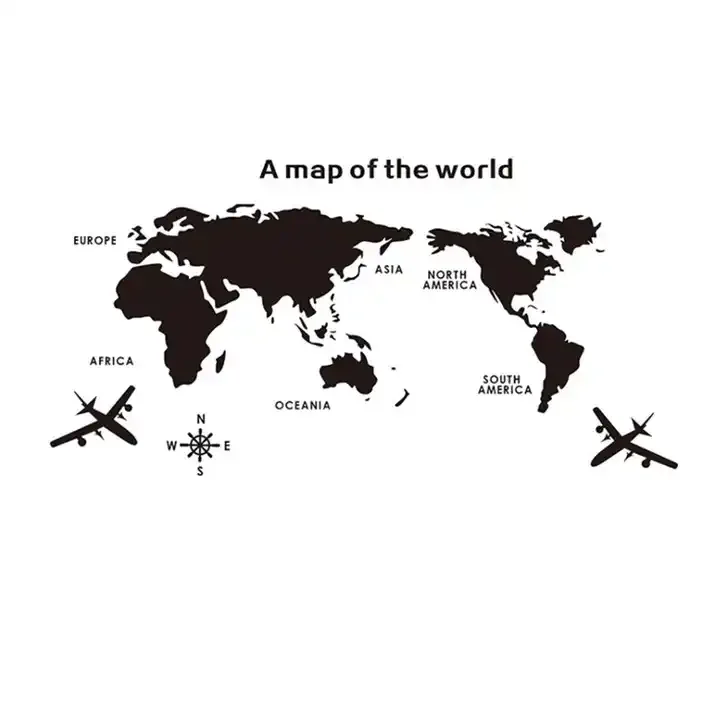 Custom Digital Printing Decal Acrylic Waterproof Large Removable 3D Wall Sticker Map For Home Office Decoration