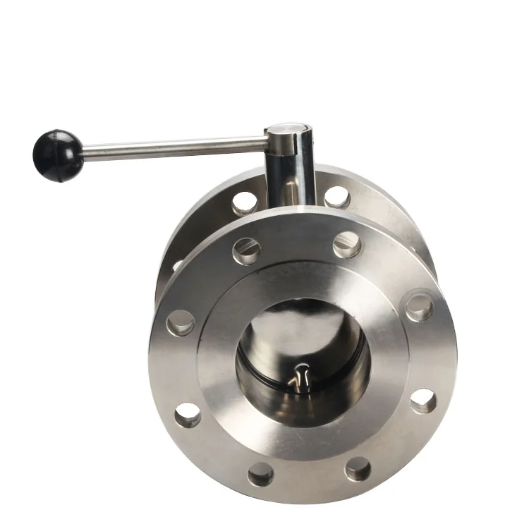 Sanitary Water Flow Control Beer Beverage Use Manual Stainless Steel Valve Butterfly Hydraulic Valve Flange Butterfly Valve