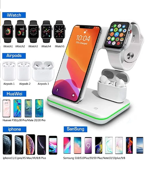 
Table Dropship Custom 15w Portable Led Lamp Mobile Phone Accessories qi Charging Dock Stand Station 3 in 1 Wireless Charger 