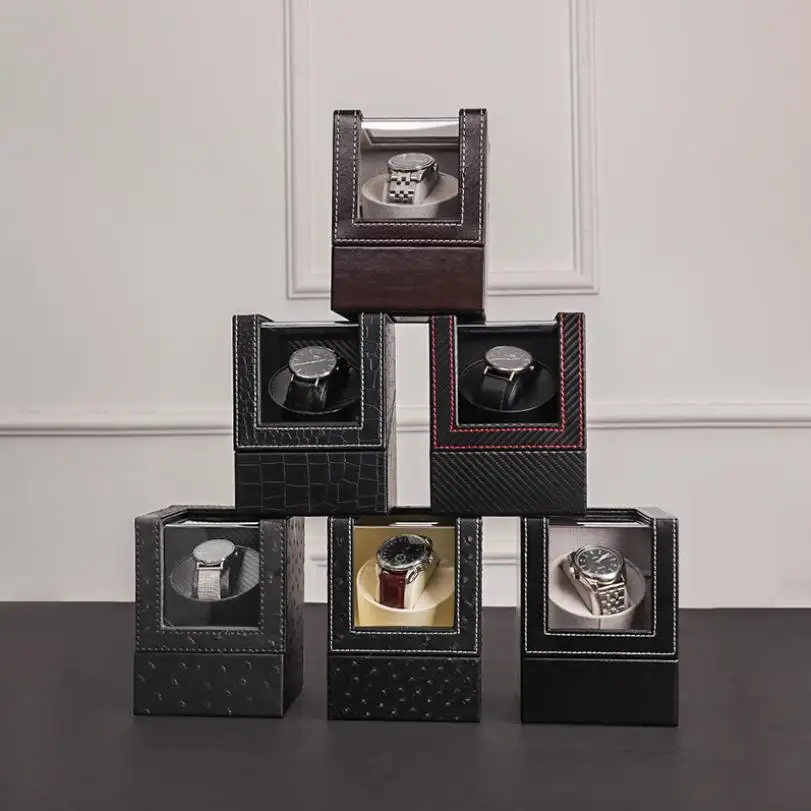 Popular electronic automatic 1+0 watch winder with mabuchi motor pu leather watch winder box