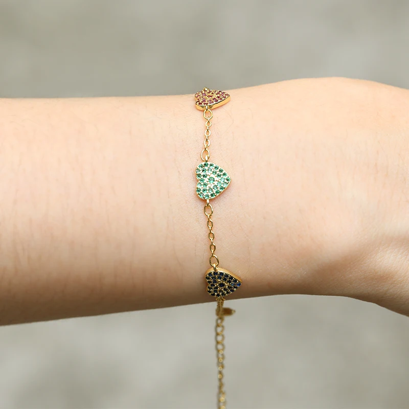
Jewelries wholesale custom fashion adjustable copper CZ micro pave 18k gold plated charm women bracelets 