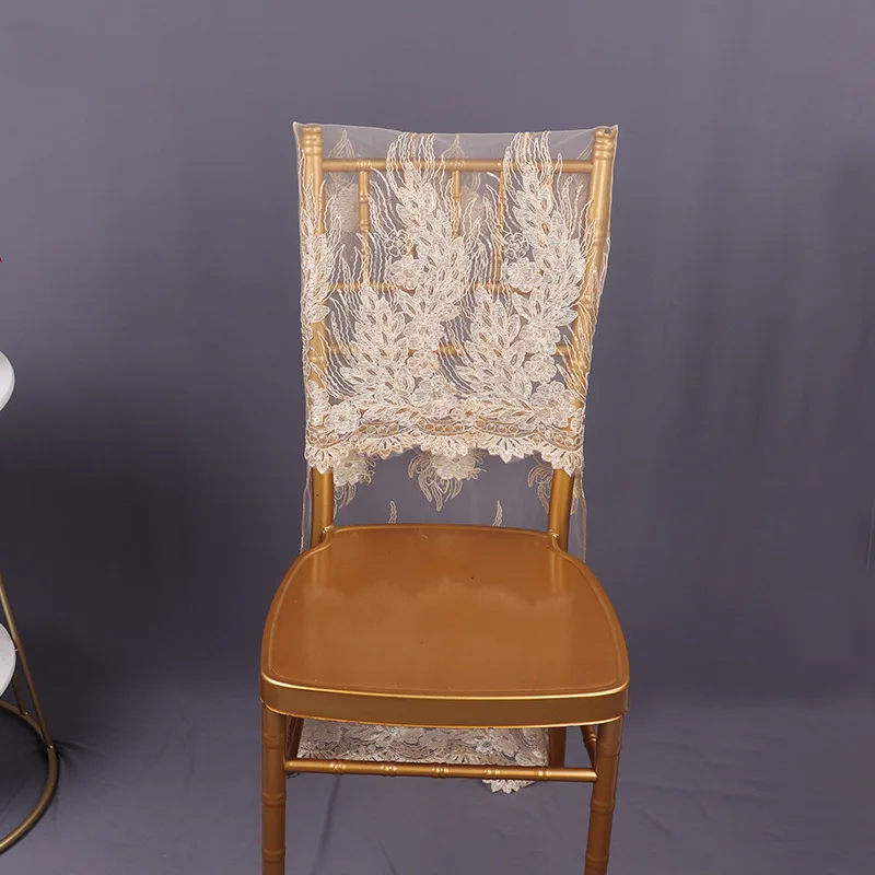 Luxury 3d Sequin Metal Sashes Embroidery Flower Fancy Lace Chair Cover For Wedding Events