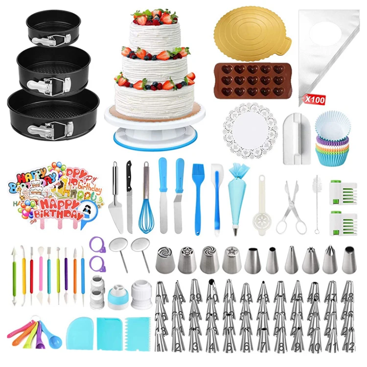 379pcs Cake Turntables Decoration Accessories Wholesale Stainless Steel Kit Baking Pastry Cake Decorating Tools Set