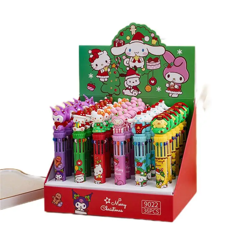 Cartoon Christmas Ten Color Ballpoint Pen Santa Claus Multi Color Pen 10 Color One Hand Account Pen Holiday Gift