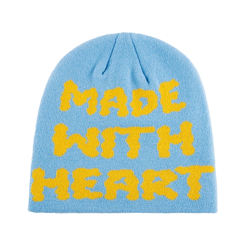 High Quality Wholesale Designer Custom Logo All Over Jacquard Toque Winter Sport Knitted Reversible Beanie Hat