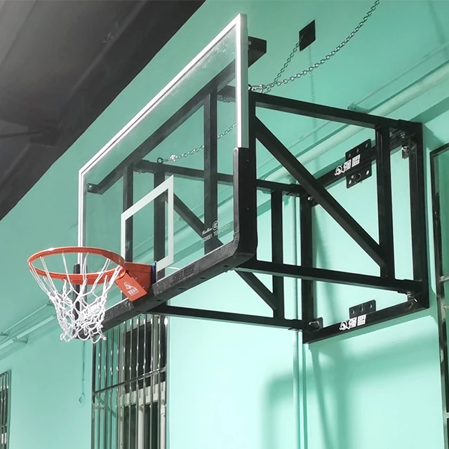 Indoors 10 Feet Height 1800*1050 mm Tempered Glass Backboard Wall Mounted Basketball Hoops
