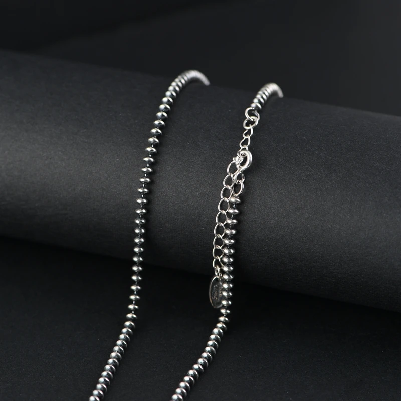 Authentic silver chain S925 Sterling Silver Chain Jewelry 2.5mm Vintage hip hop Silver Bead Necklace for men and women