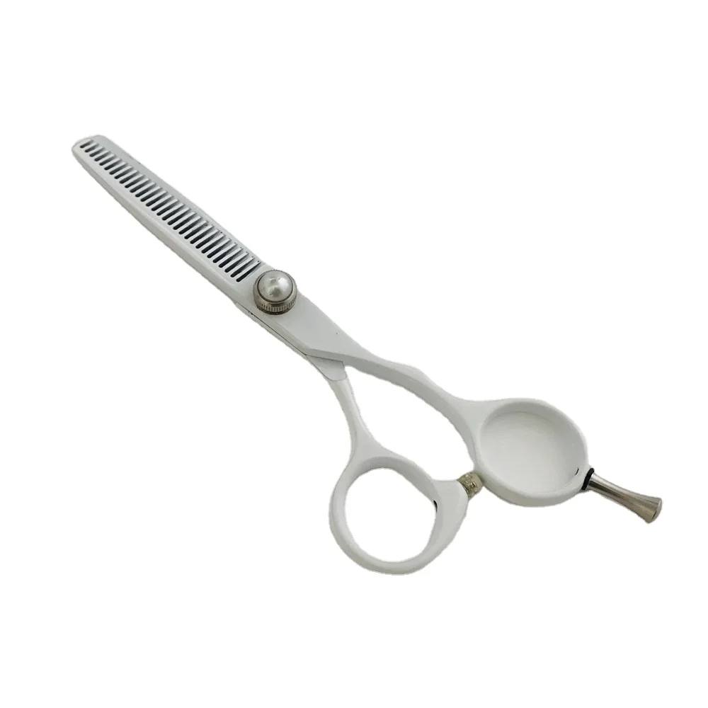 AK34WT 5.5 inch white painting titan hair thinning cutting shears scissors barber salon detachable adjustable tail nail handle