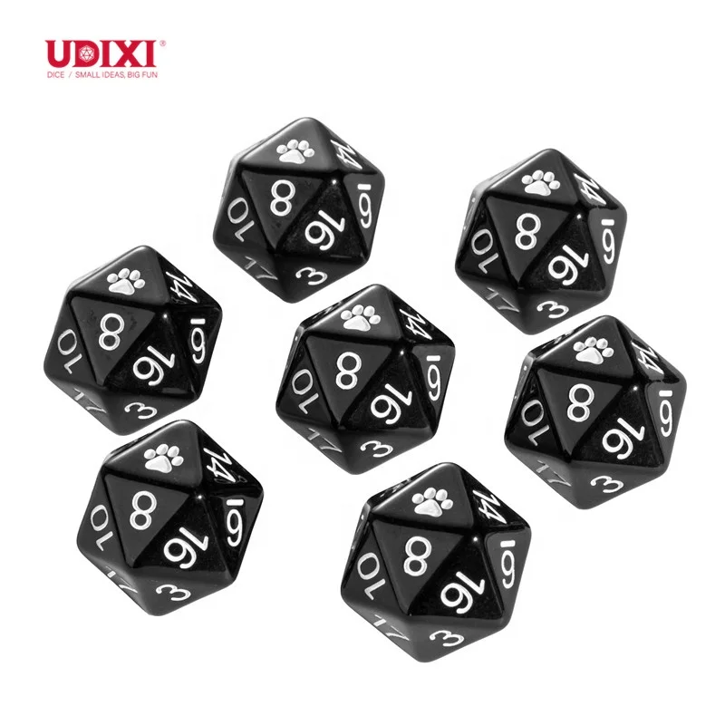 Udixi Resin Pip 21mm D20 Cat Footprint dnd game dungeons and dragons resin RPG dice set