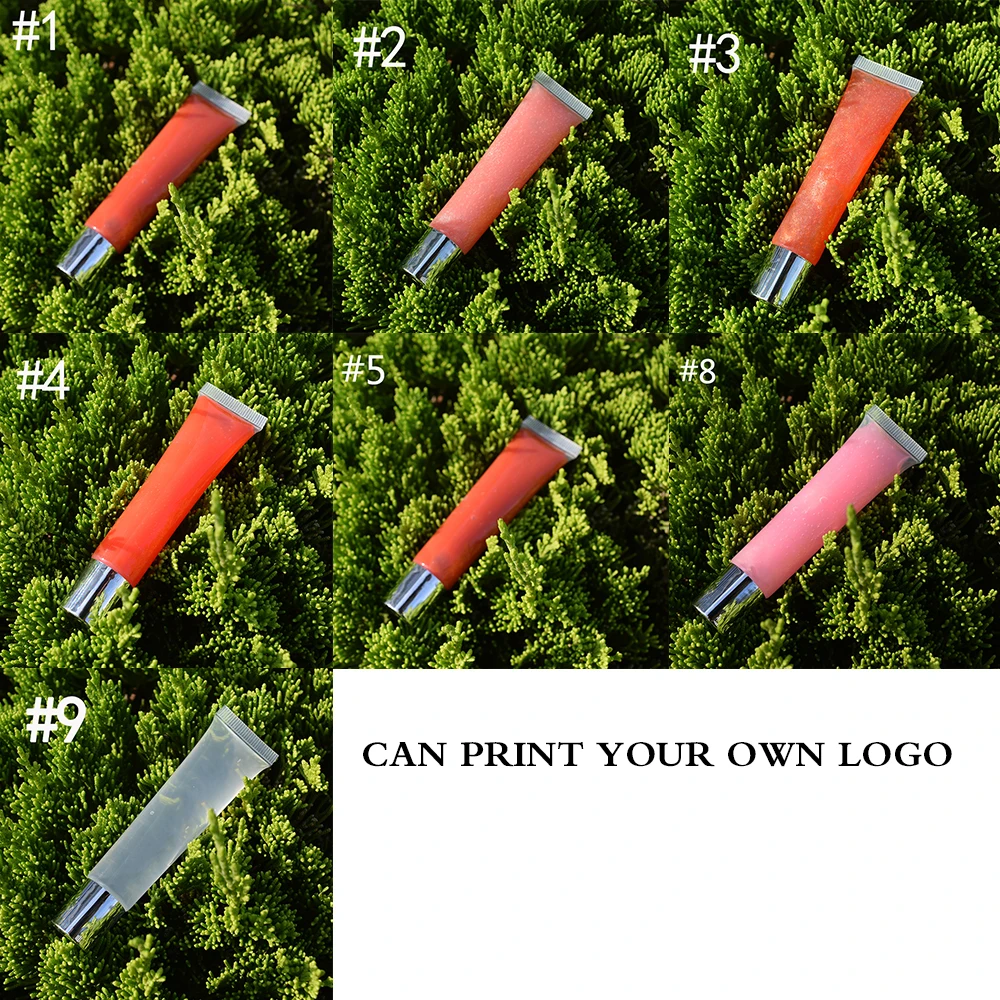 
Squeeze tube Plimping lipgloss custom low MOQ mint candy strawberry flavor lip gloss private label 