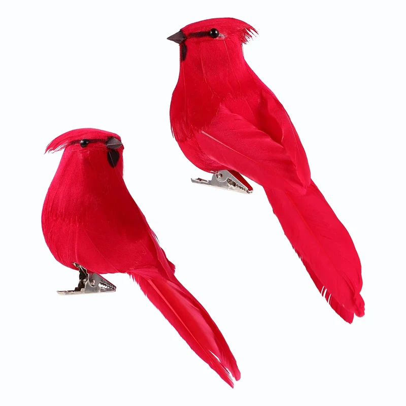 Artificial Christmas Feather Bird Decoration Handmade Feather Robin Bird With Metal Clip For Christmas Decoration