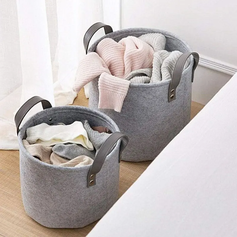 Custom Wool Felt Storage Baskets Dirty Clothes Toys Storage Bag Home Toy Book Folding Laundry Basket felt storage box