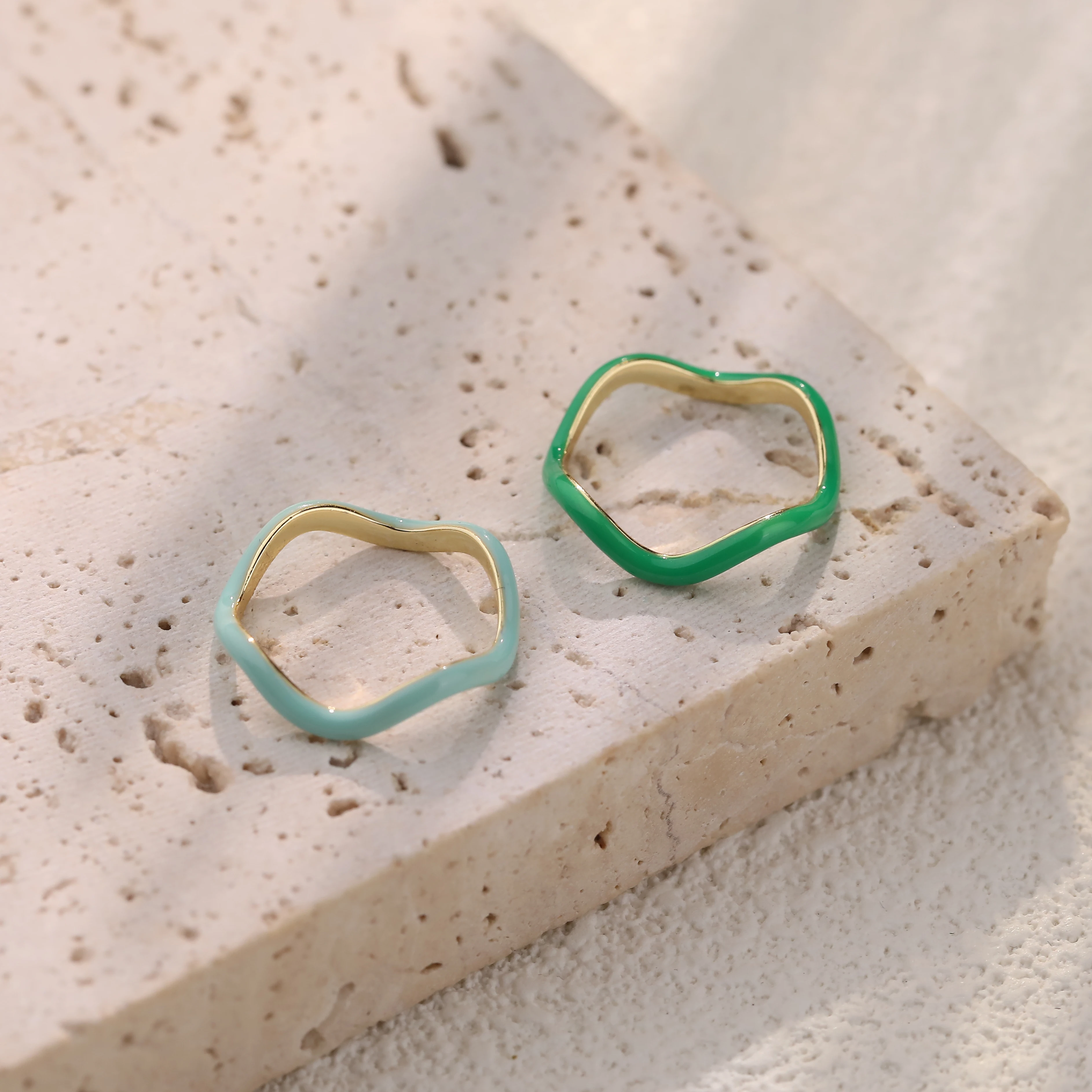 Wholesale summer 925 sterling silver fashion fine jewelry 18k gold 5 colors enamel wave shape rings for girls