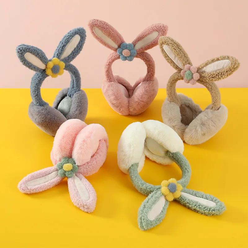 Rabbit Ear Design Faux Fur ear muffin High Quality Winter Outing Bunny Ear Cover Foldable Fur Earmuffs