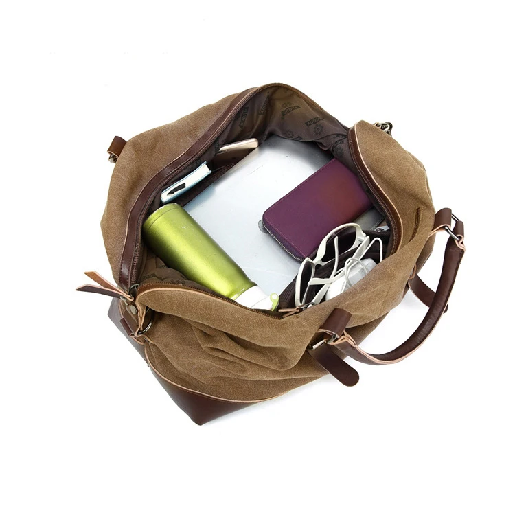 American Top Seller large leather shoulder strap canvas travelling tote weekender bag mens duffle bag custom travel bags luggage