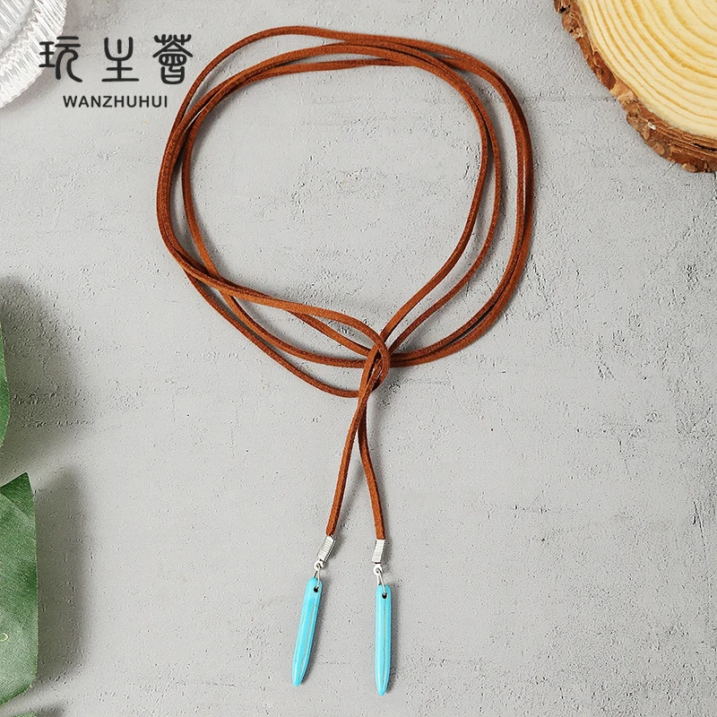 Wholesale Beautiful  Necklaces Shell Charm Bohemian Summer Beach Handmade Dainty Minimalist Tiny Choker Turquoise Color Rice Bea