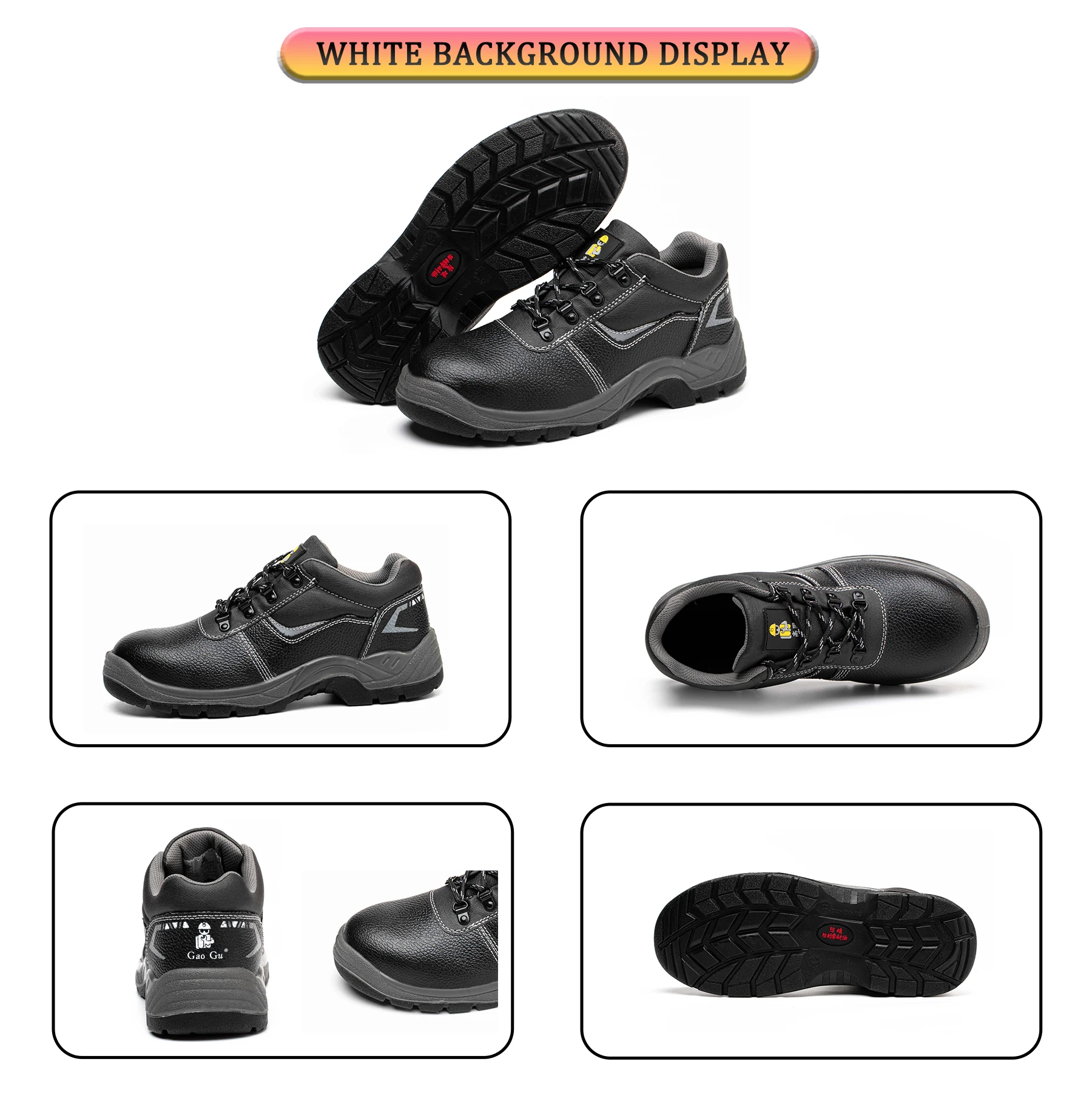 JIANKUN Customizable Reflective Strip Embossed Leather Upper Safety Work Shoes Genuine Leather Anti-Puncture Anti-Slip