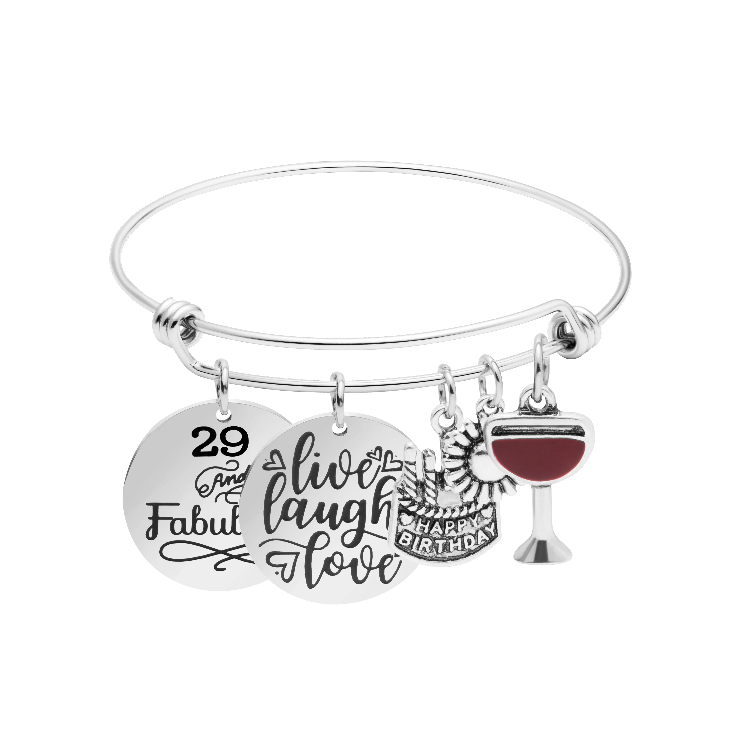 Joycuff Birthday Gifts Fabulous Cake Cheer Live Laugh Love  Charm Adjustable Bracelets  for Women Girls