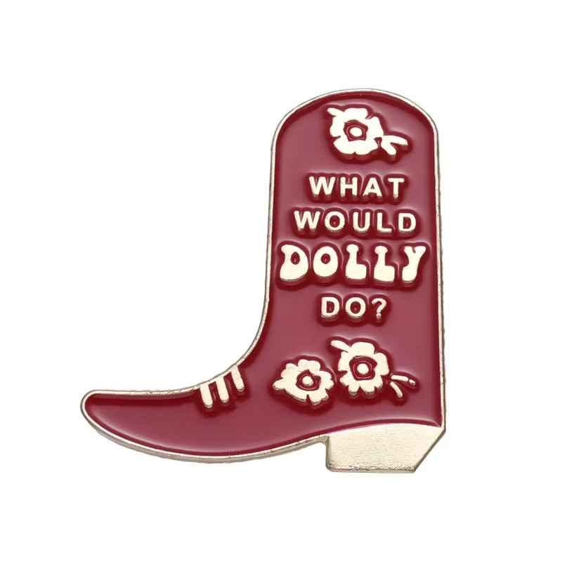 Selling cute cowboy boots style brooch personality red Martin boots English letter metal badge wholesale