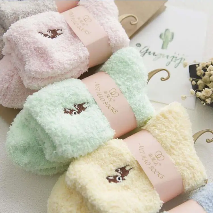 
Wholesale customized socks Woman kids winter fashion Coral fleece cartoon animal lovely floor cushion towel sock 