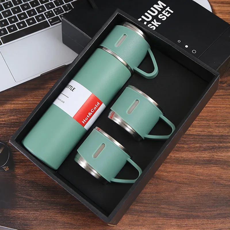 HOT popular Corporate Business Stainless Steel Vacuum Flask Thermos Mug Gift Set 5 insulated water bottle with 3 lids