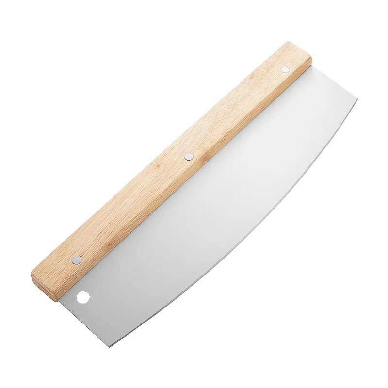 Stainless Steel Wooden Handle Scimitar Baking Tool Wooden Handle Half Moon Pizza  Bread Swing Knife Flour Knife Pizza Cutter