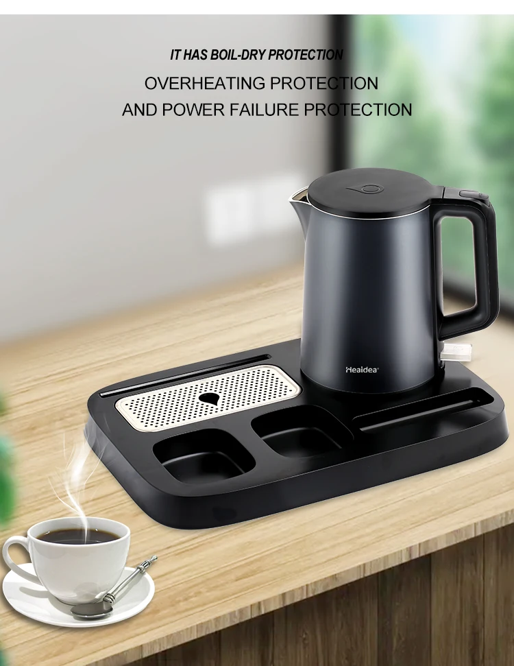 Heaidea Hotel used stainless steel 0.8l electric water tea kettle with tray set
